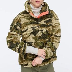 Jcrew Snap-collar sherpa fleece sweatshirt in camo